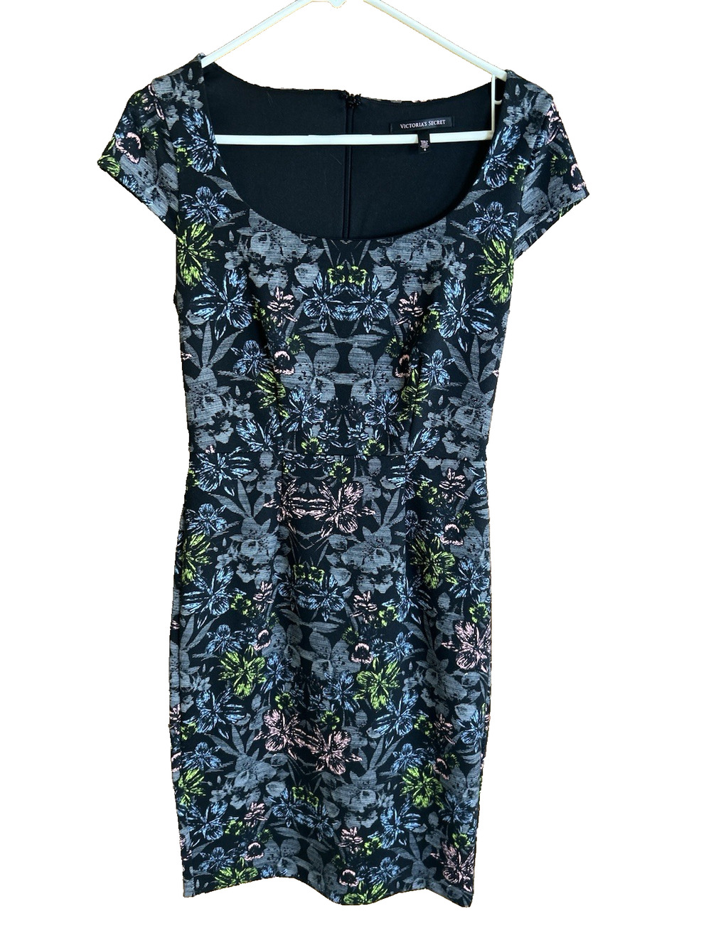 Victoria's Secret Dress 6 Black Neon Floral Print Cap Sleeve Bodycon